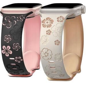 2 - Floral Engraved Bands Compatible with Apple Watch Band 38Mm 41Mm 40Mm 42Mm